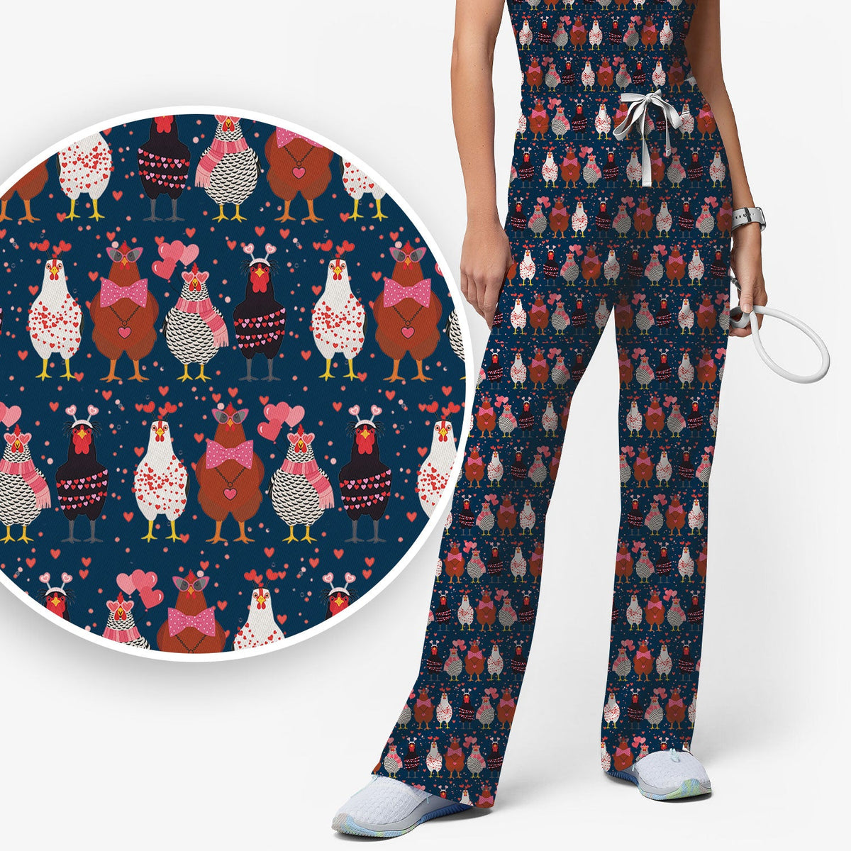 Chicken Valentine Nurse Scrub Set