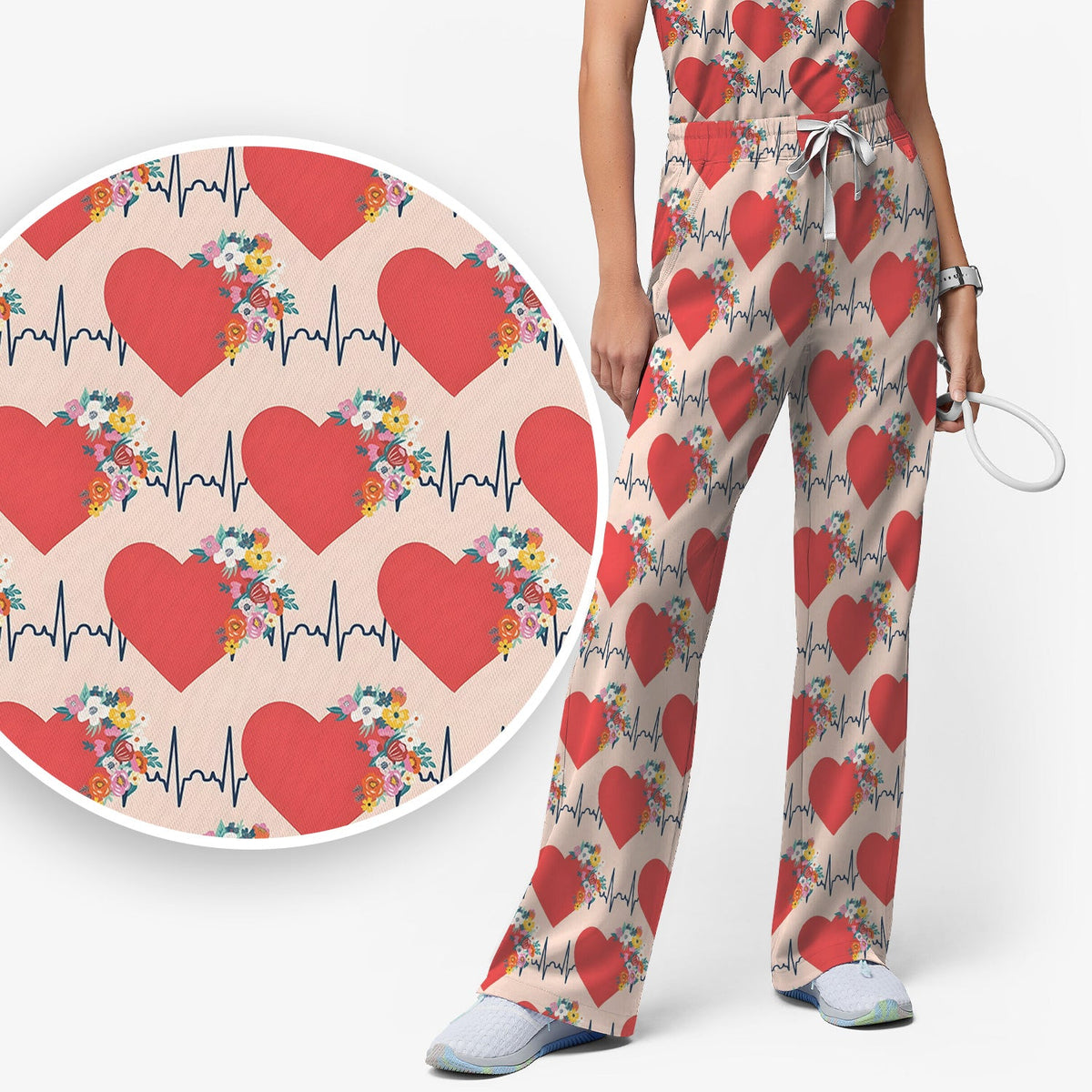 Heartbeat Floral Nurse Scrub Set