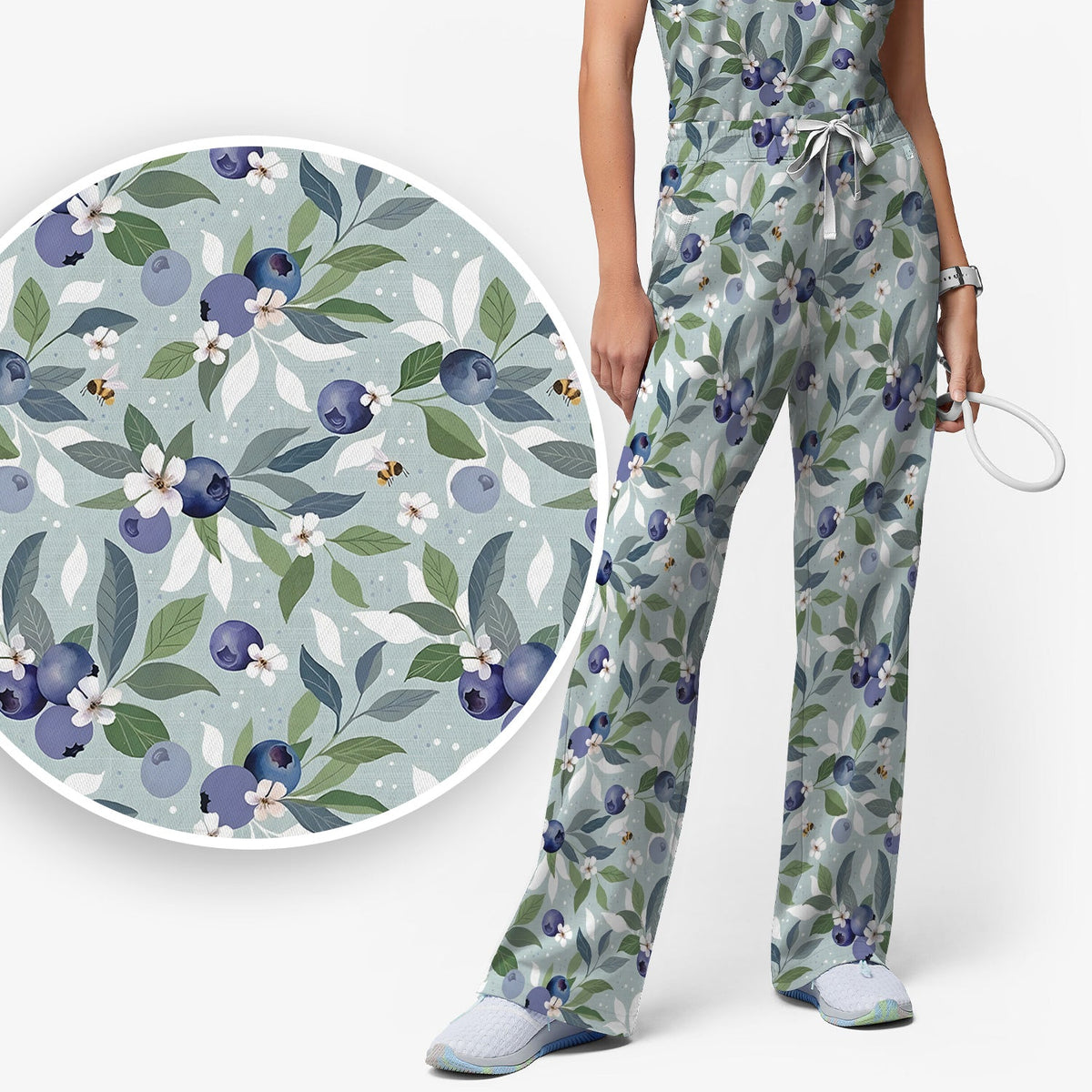 Fresh Blueberry Blossom Garden Nurse Scrub Set