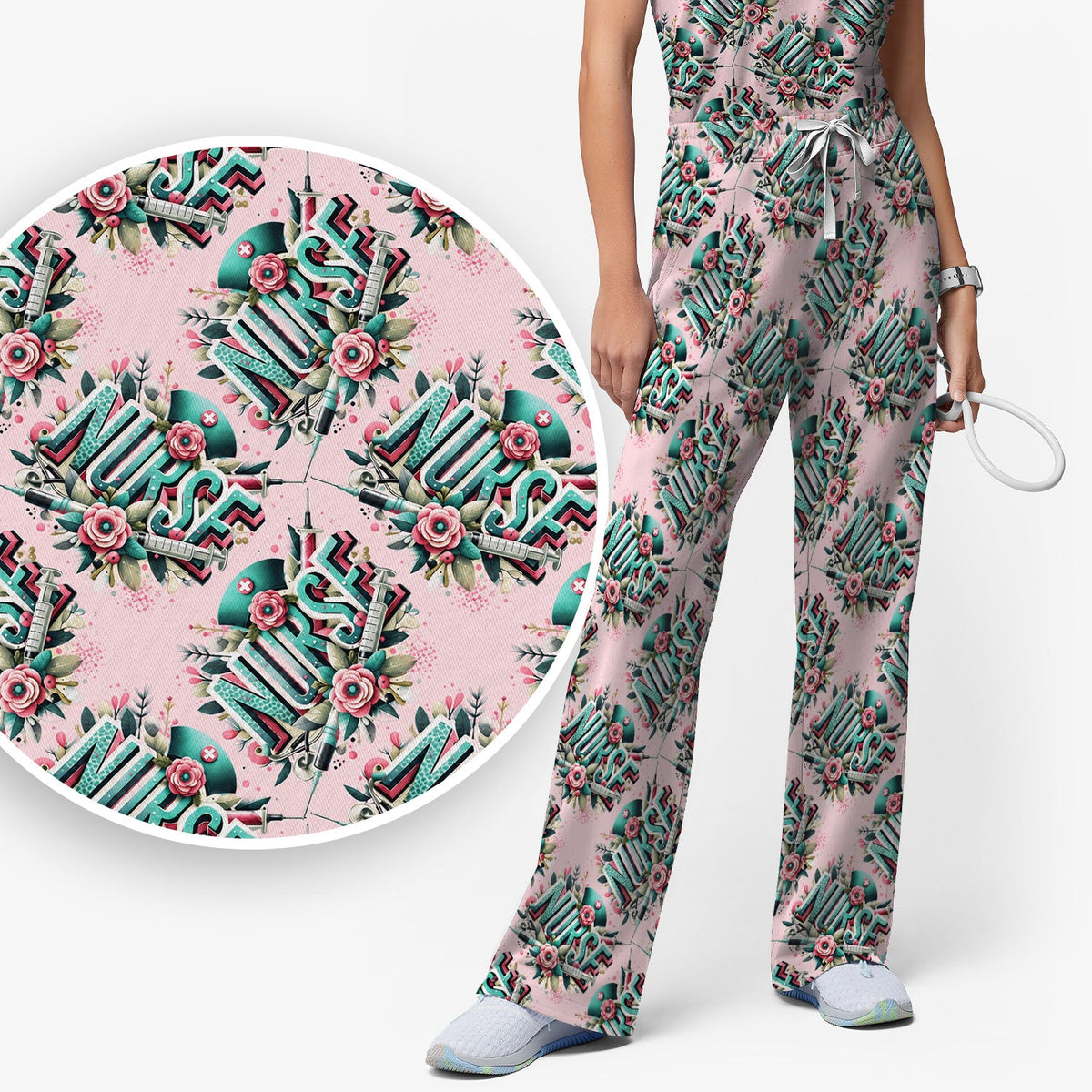 Typography Floral Nurse Scrub Set