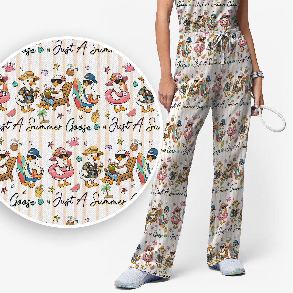 Summer Beach Goose Vacation Nurse Scrub Set