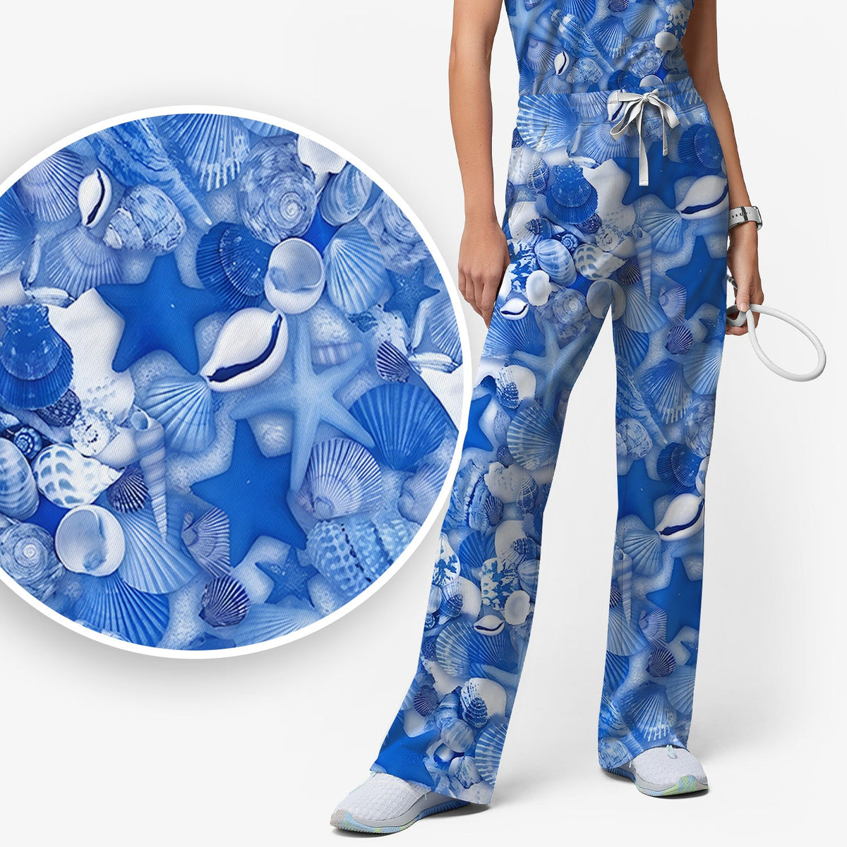 Blue Seashell Starfish Ocean Nurse Scrub Set