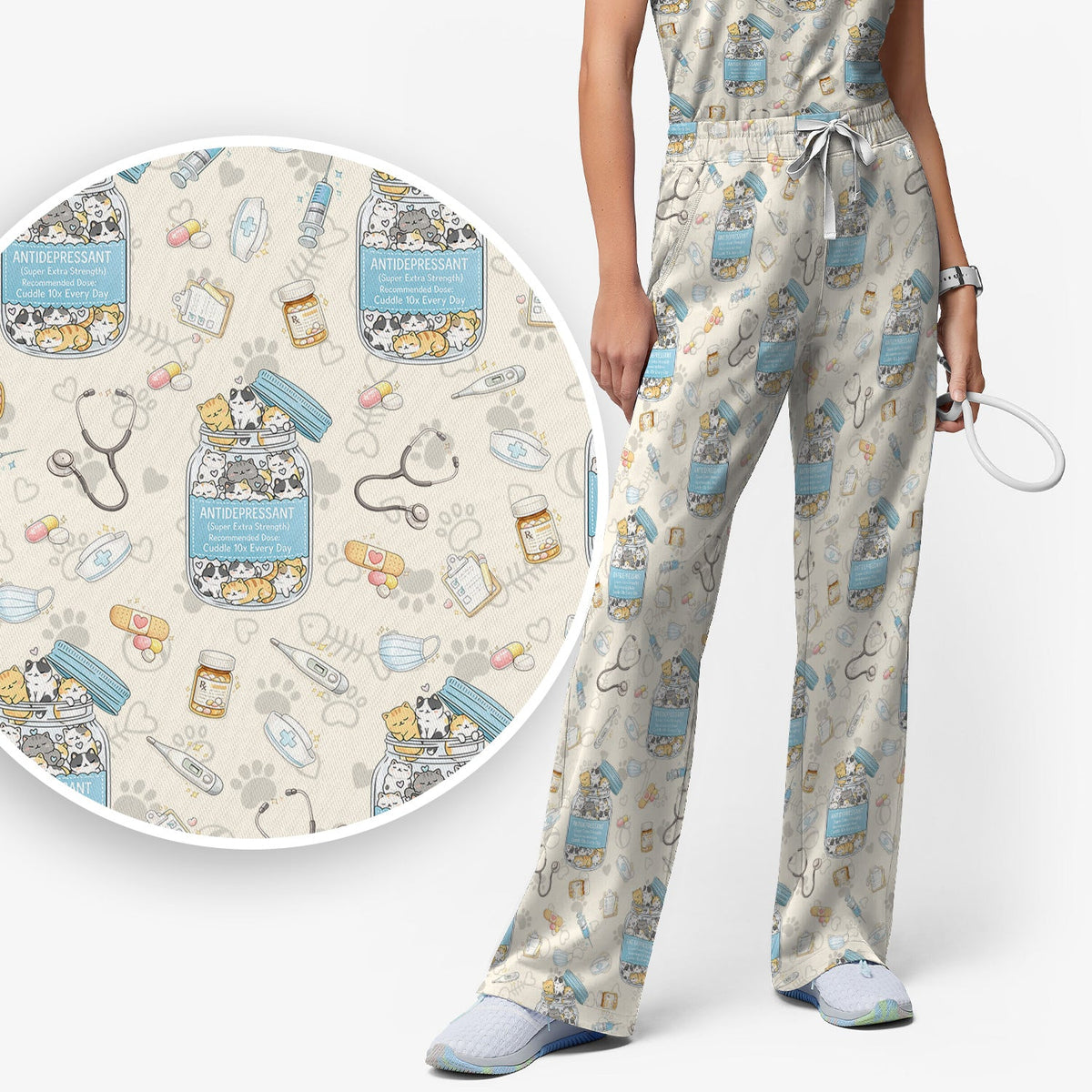 Antidepressant Cat Jar Nurse Scrub Set