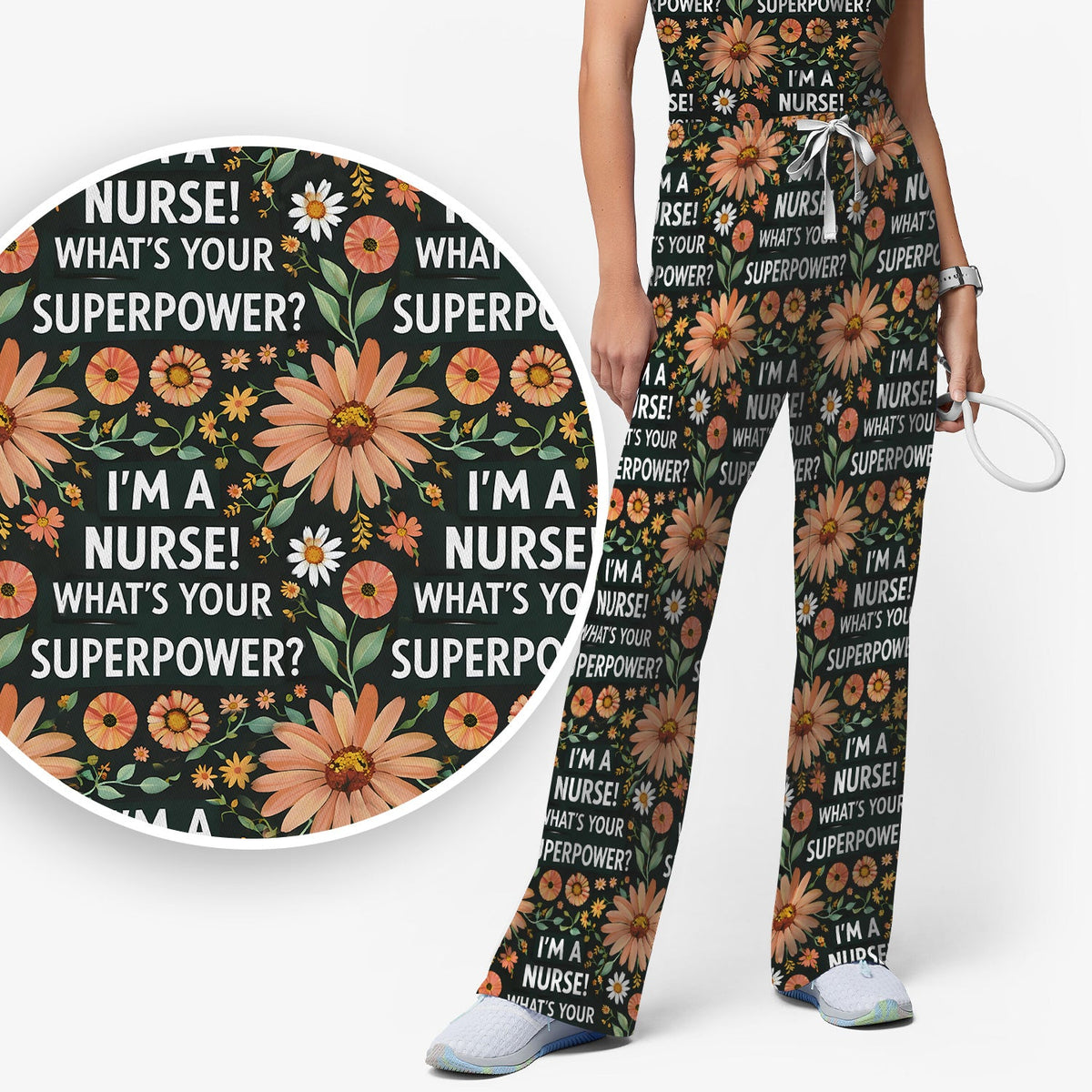 Superpower Floral Nurse Scrub Set