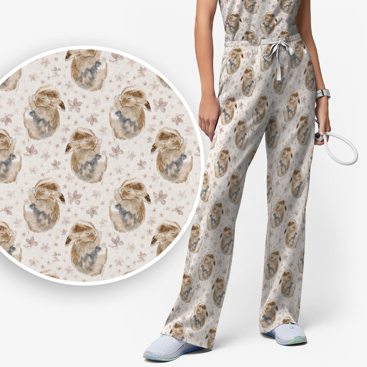 Sleeping Bunny Floral Meadow Nurse Scrub Set