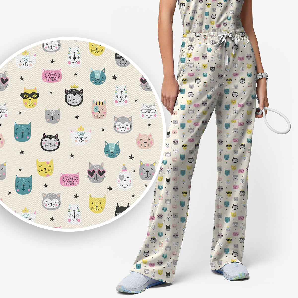 Colorful Kitty Nurse Scrub Set