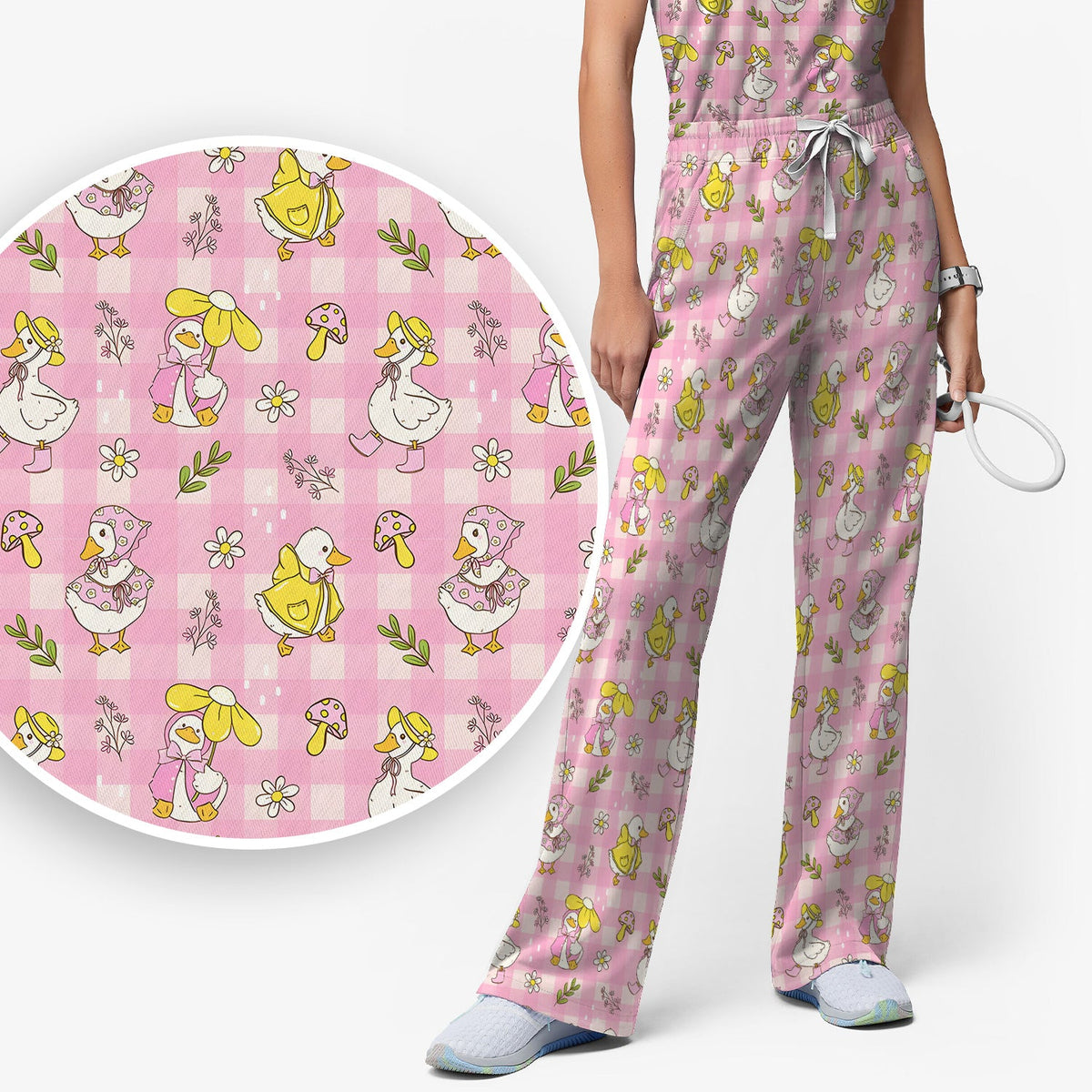 Spring Duckling Gingham Nurse Scrub Set