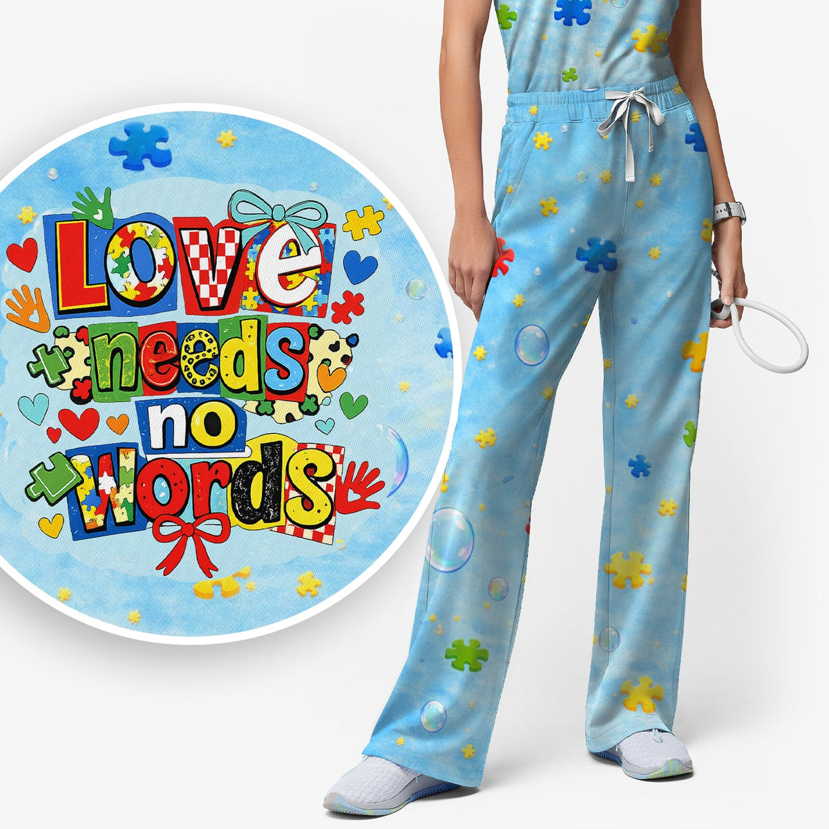 Autism Awareness Love Needs No Words Nurse Scrub Set