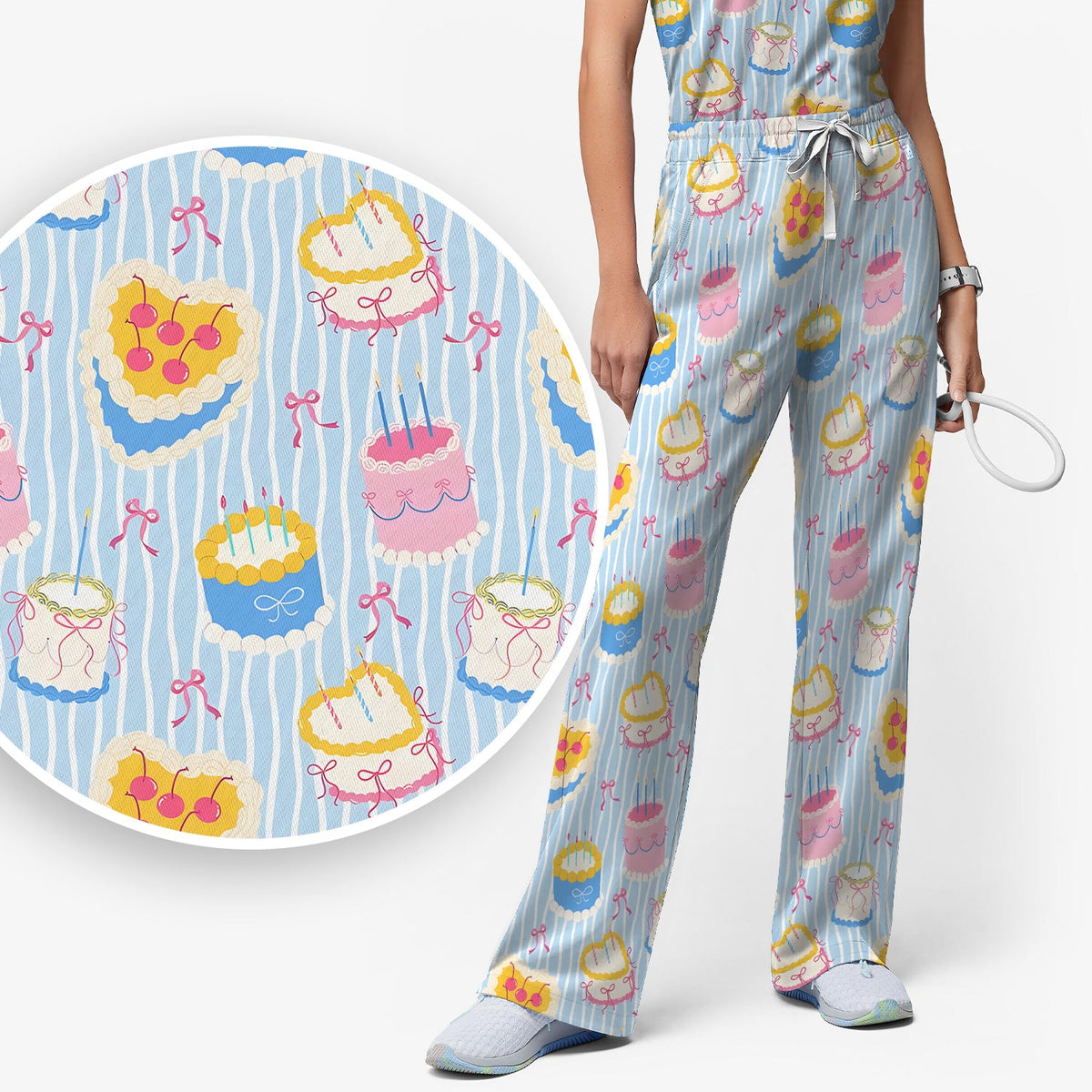Coquette Cake Bow Stripe Nurse Scrub Set