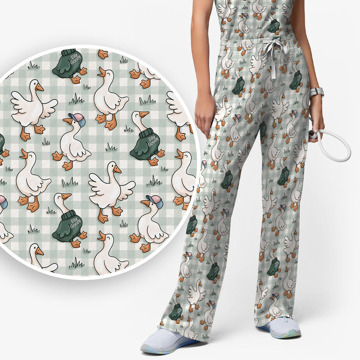 Goose Sweater Plaid Nurse Scrub Set