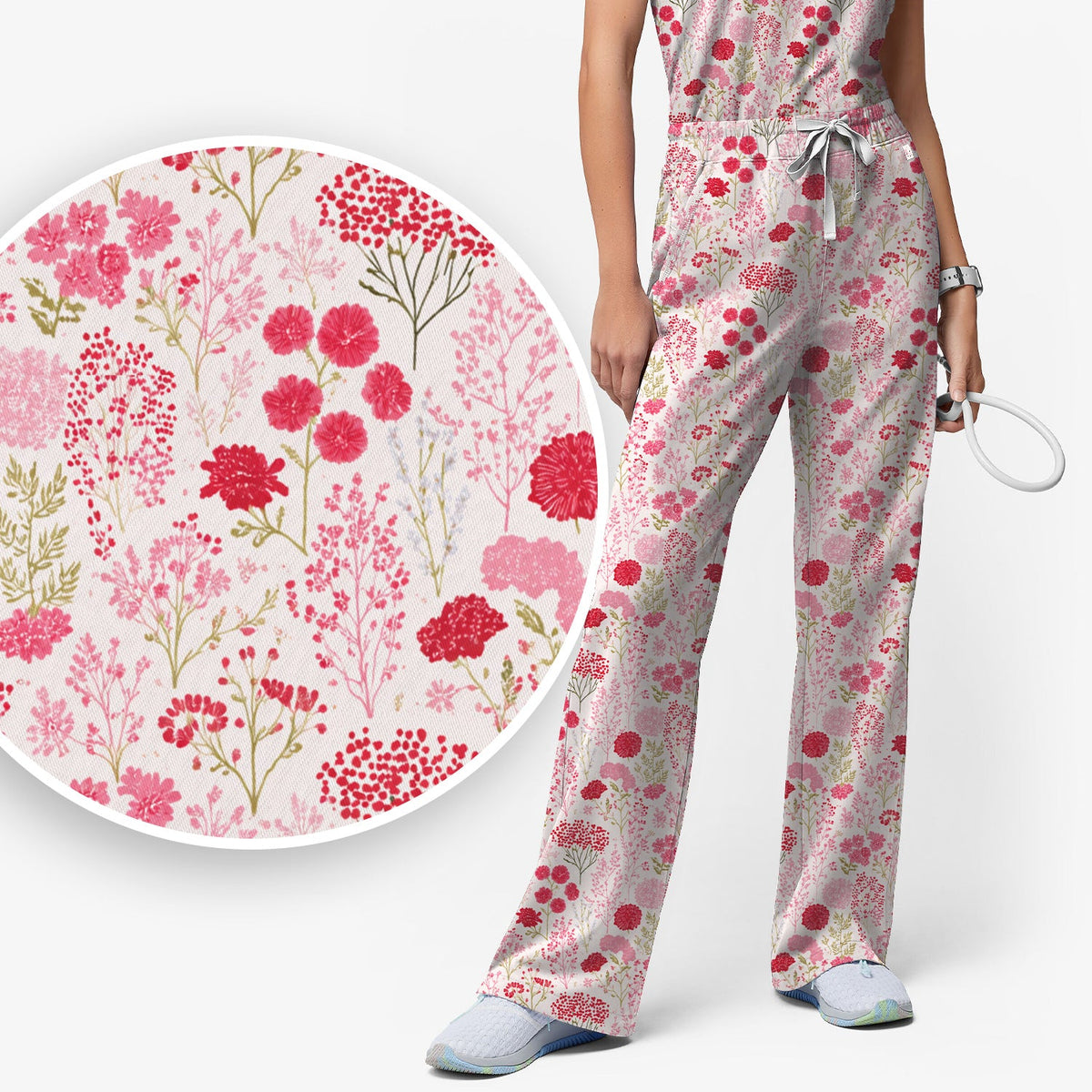 Pink Floral Allover Nurse Scrub Set