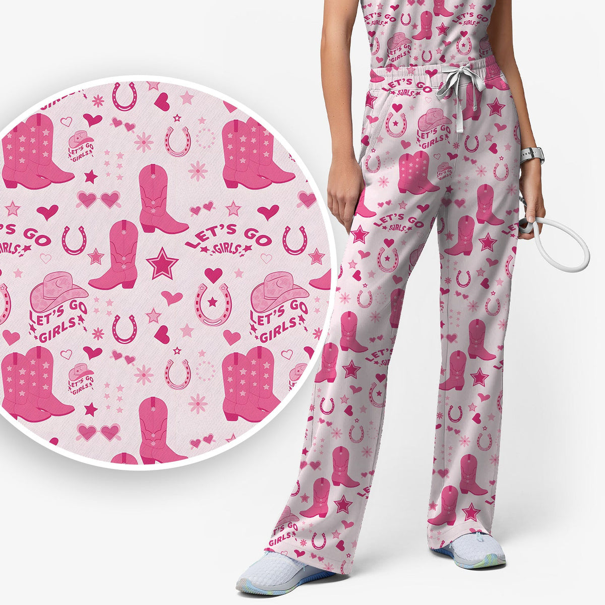Pink Cowgirl Boots Nurse Scrub Set