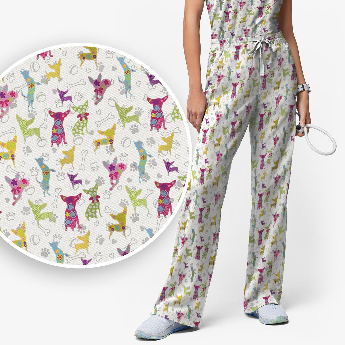 Colorful Playful Dog Nurse Scrub Set