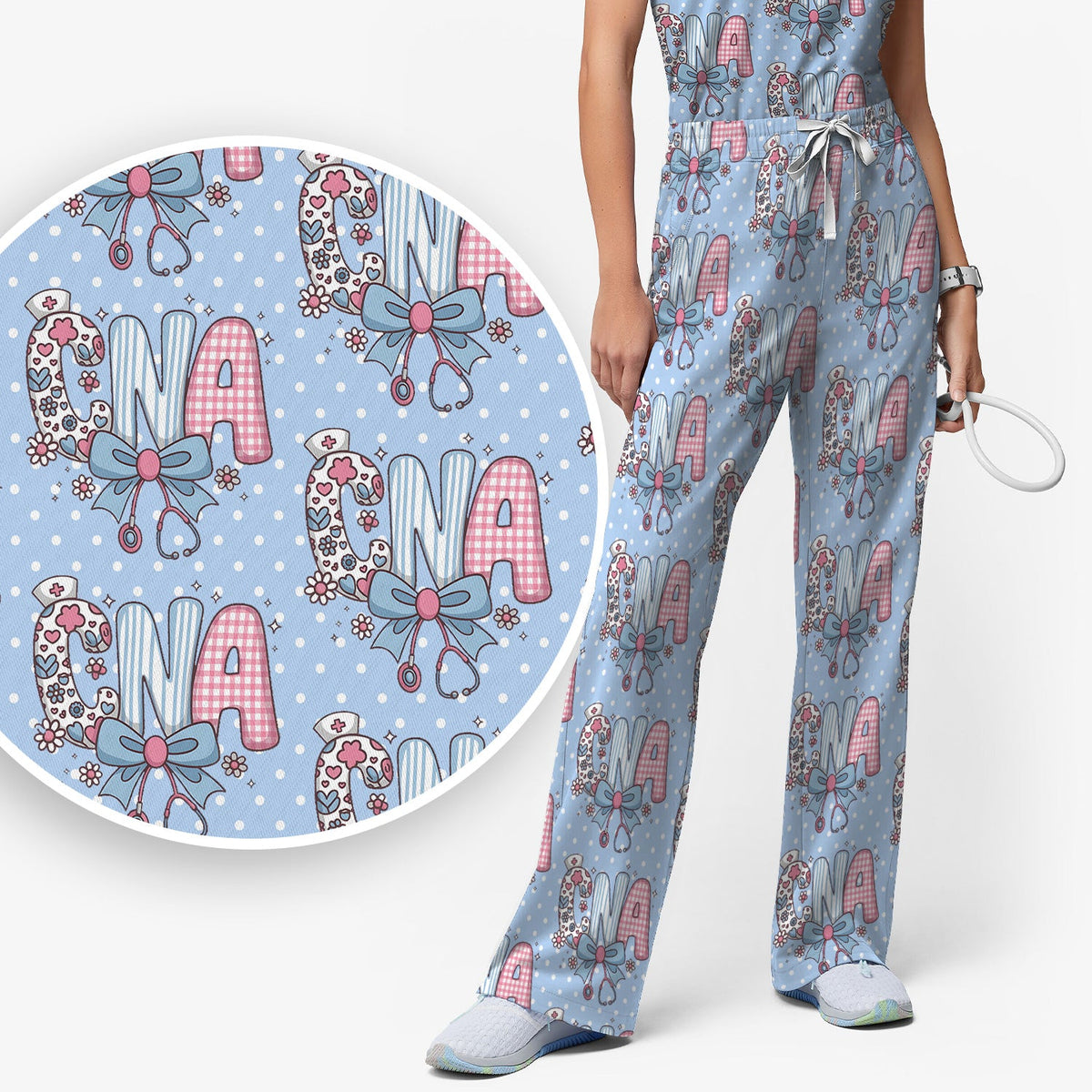 Floral Bow Nurse Scrub Set