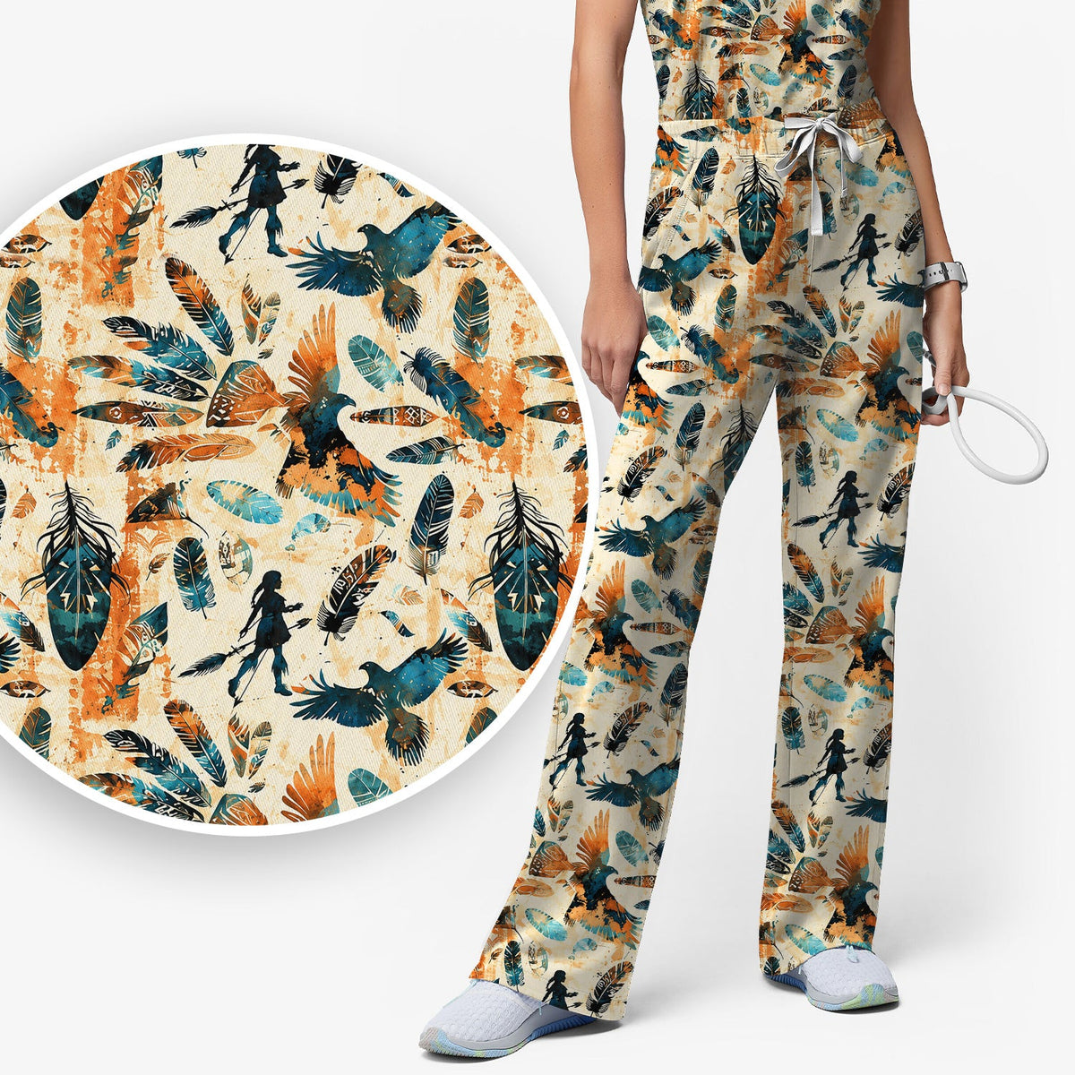 Feather Birds Tribal Nurse Scrub Set