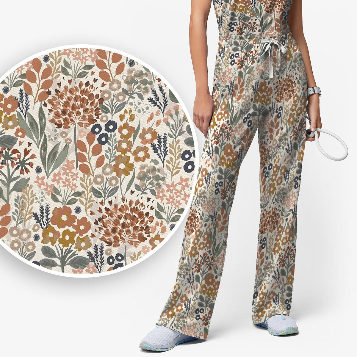Vintage Botanical Floral Nurse Scrub Set