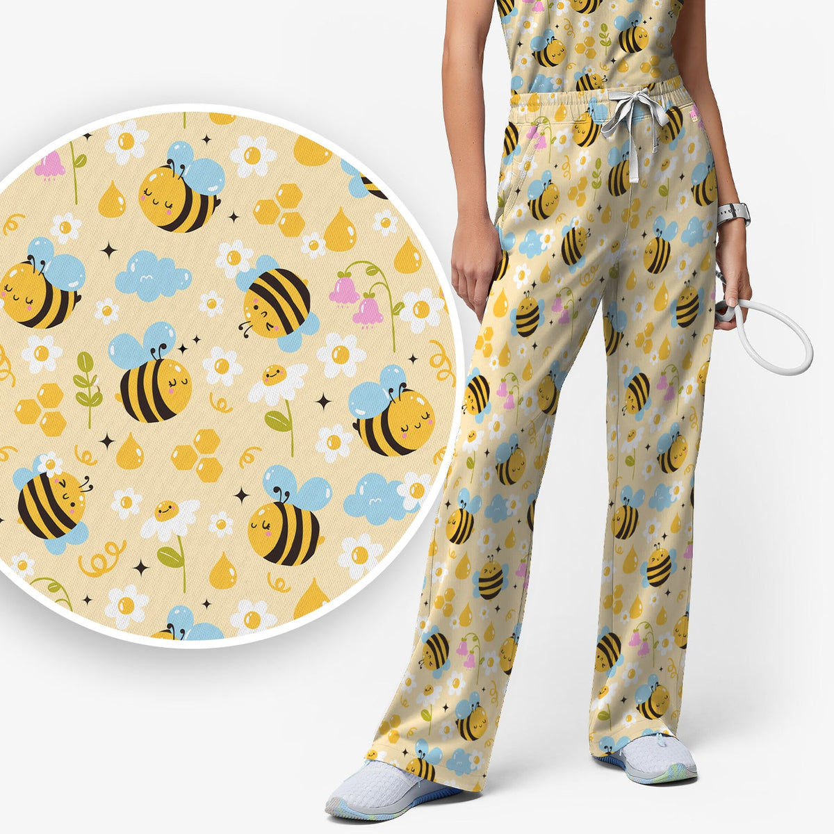 Honey Bee Flower Cloud Nurse Scrub Set