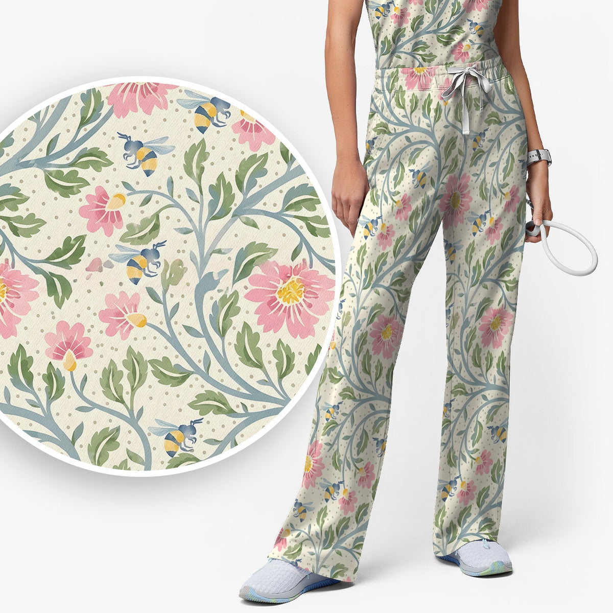 Floral Bee Garden Nurse Scrub Set