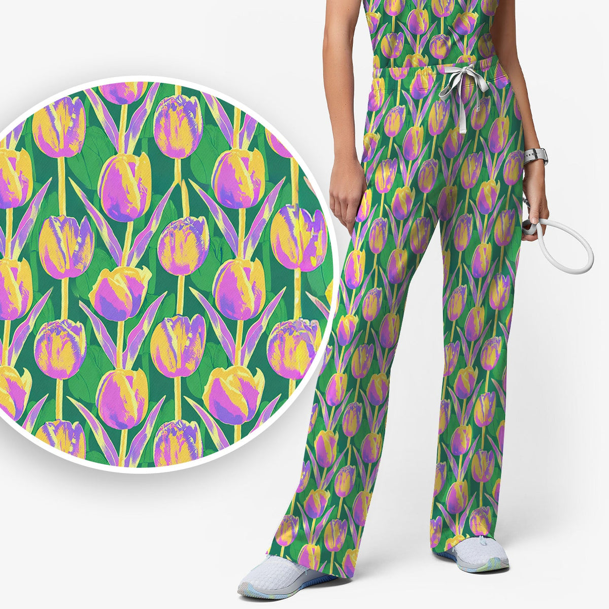 Colorful Tulip Floral Nurse Scrub Set