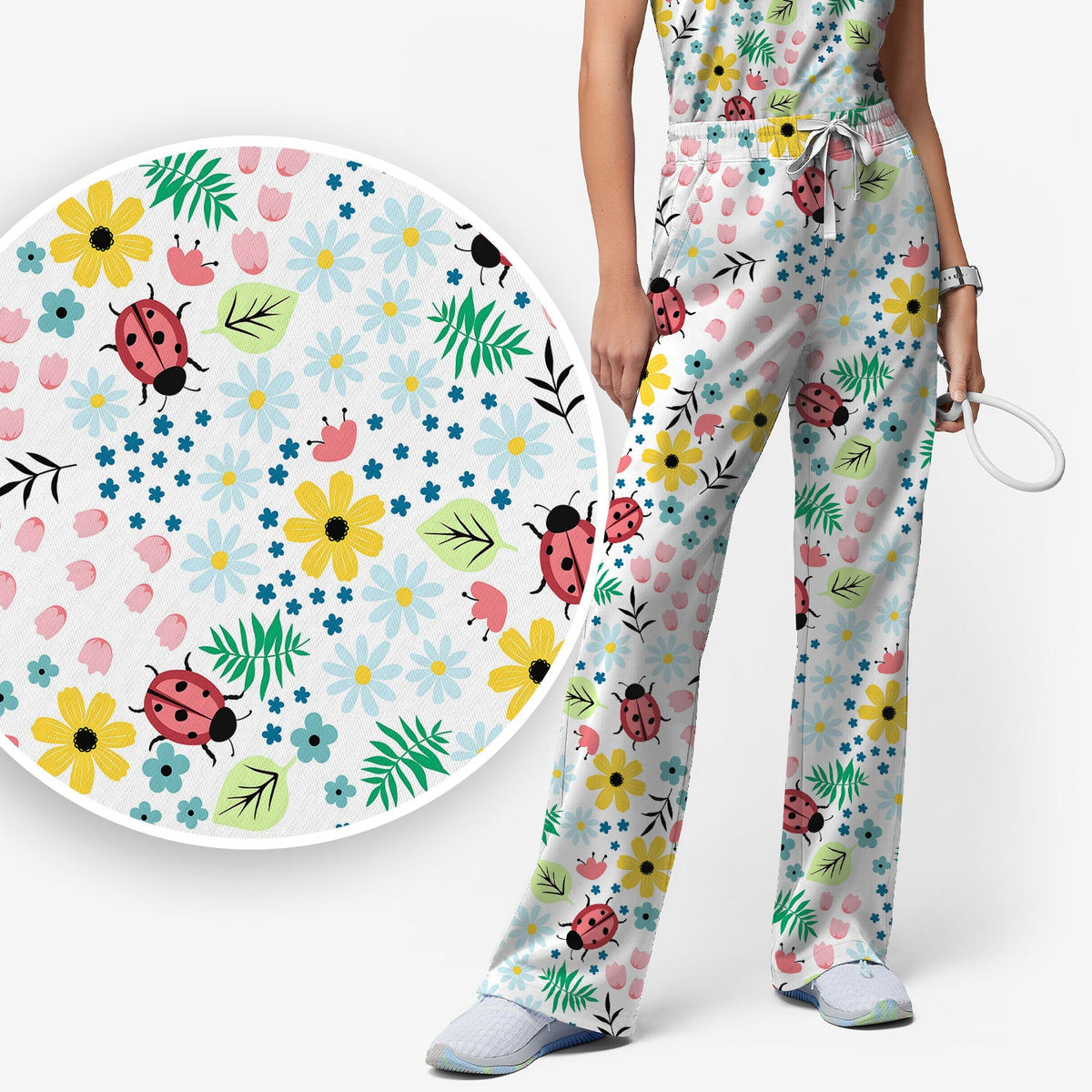 Ladybug Floral Garden Nurse Scrub Set