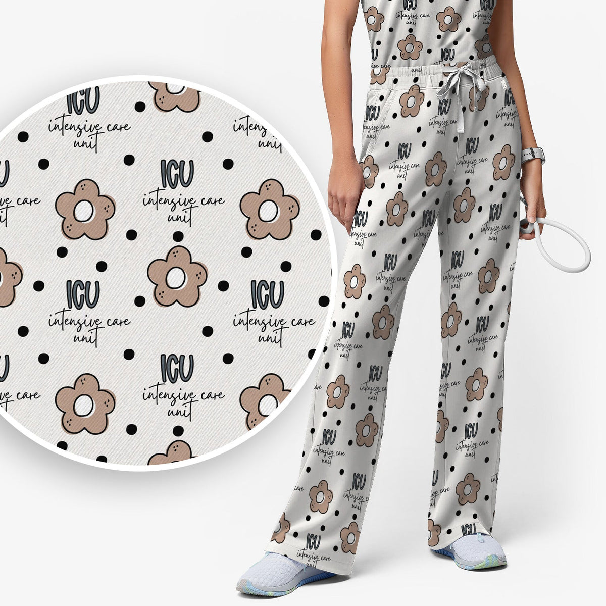 ICU Flower Polka Dot Nurse Scrub Set