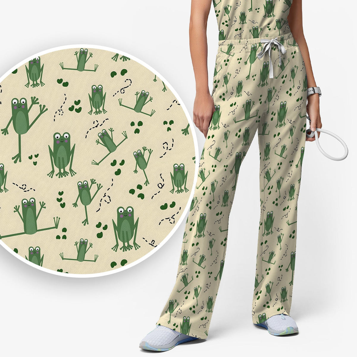 Frog Jumping Footprint Trail Nurse Scrub Set