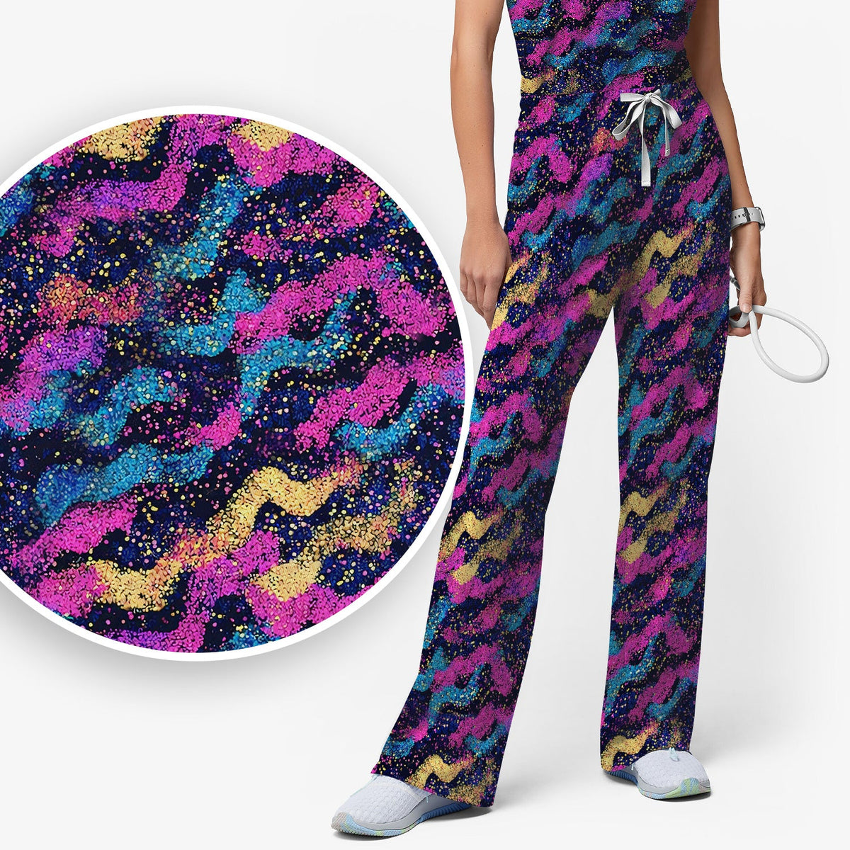 Neon Glitter Galaxy Nurse Scrub Set
