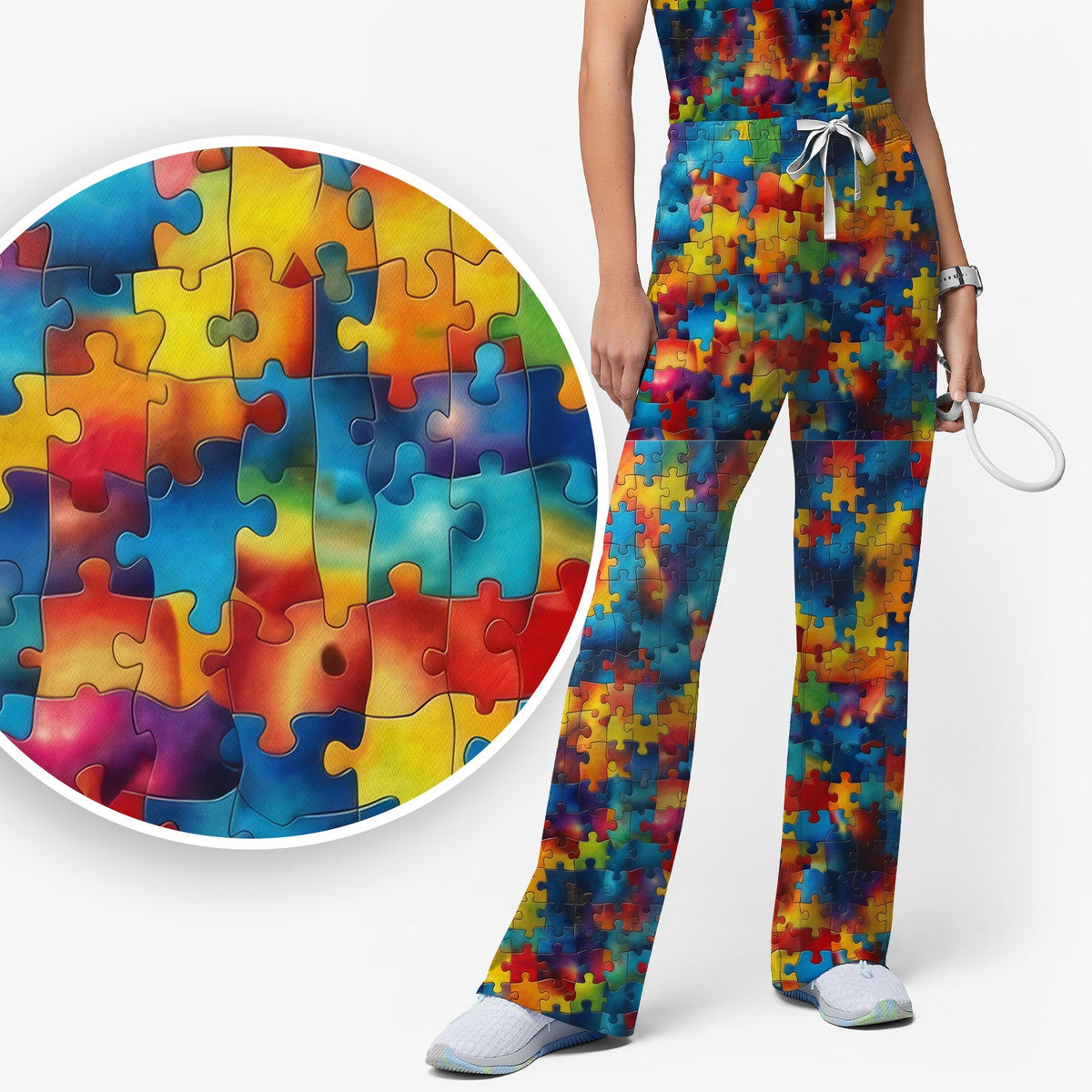 Rainbow Puzzle Piece Nurse Scrub Set