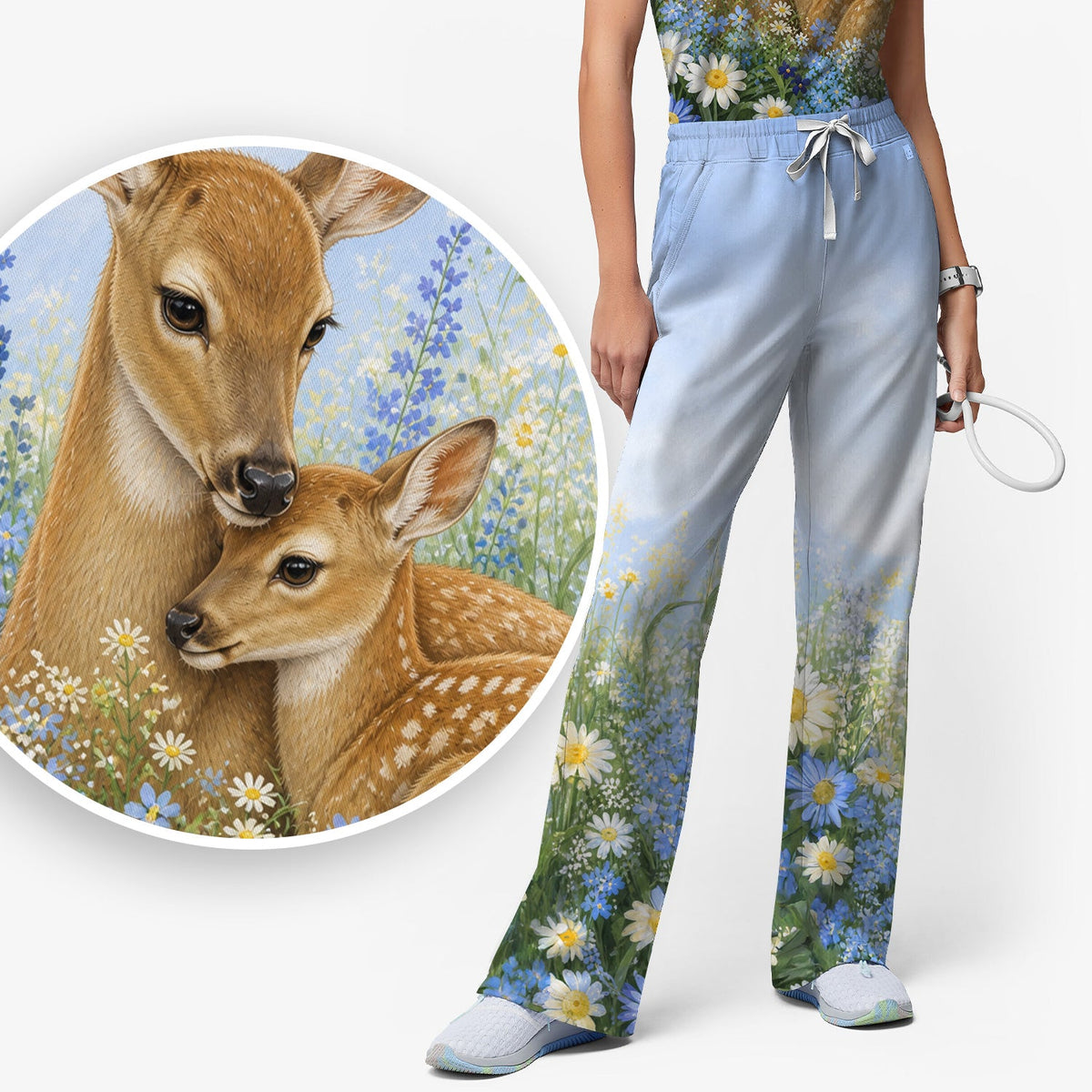 Deer Mother Baby Meadow Nurse Scrub Set