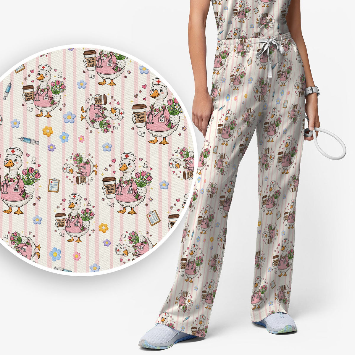 Cartoon Nurse Goose Scrub Set