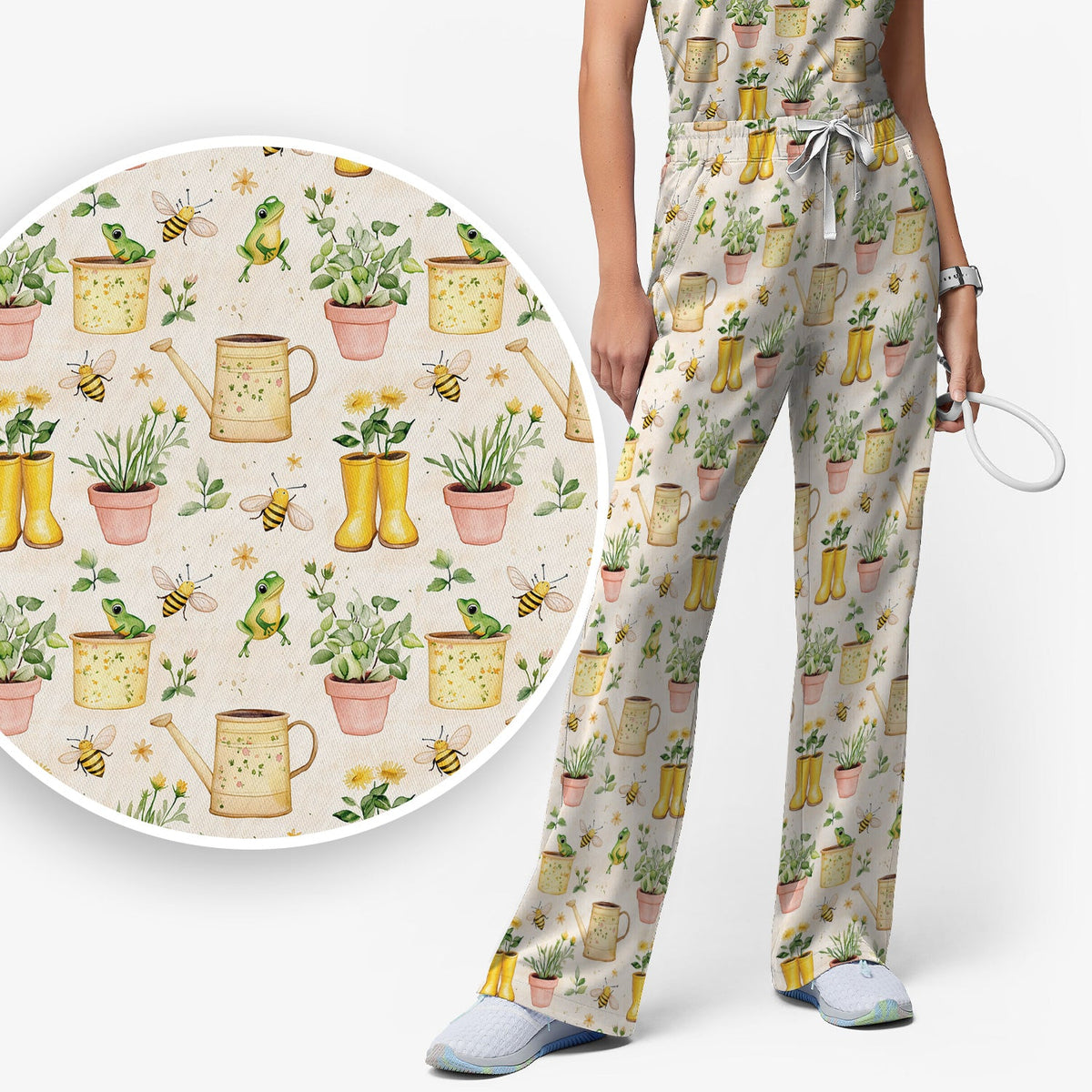 Frog And Bee Garden Nurse Scrub Set
