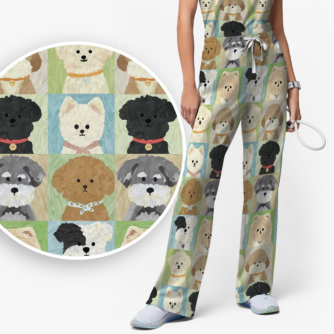 Adorable Different Dog Breeds Nurse Scrub Set