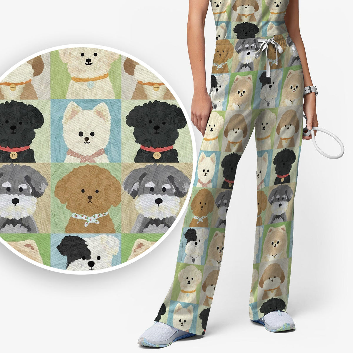 Adorable Different Dog Breeds Nurse Scrub Set