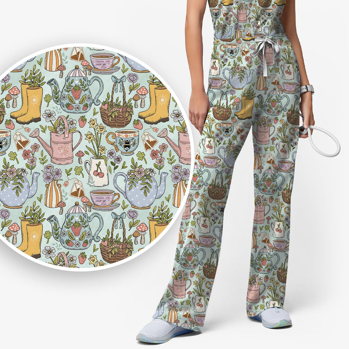Garden Tea Party Floral Nurse Scrub Set