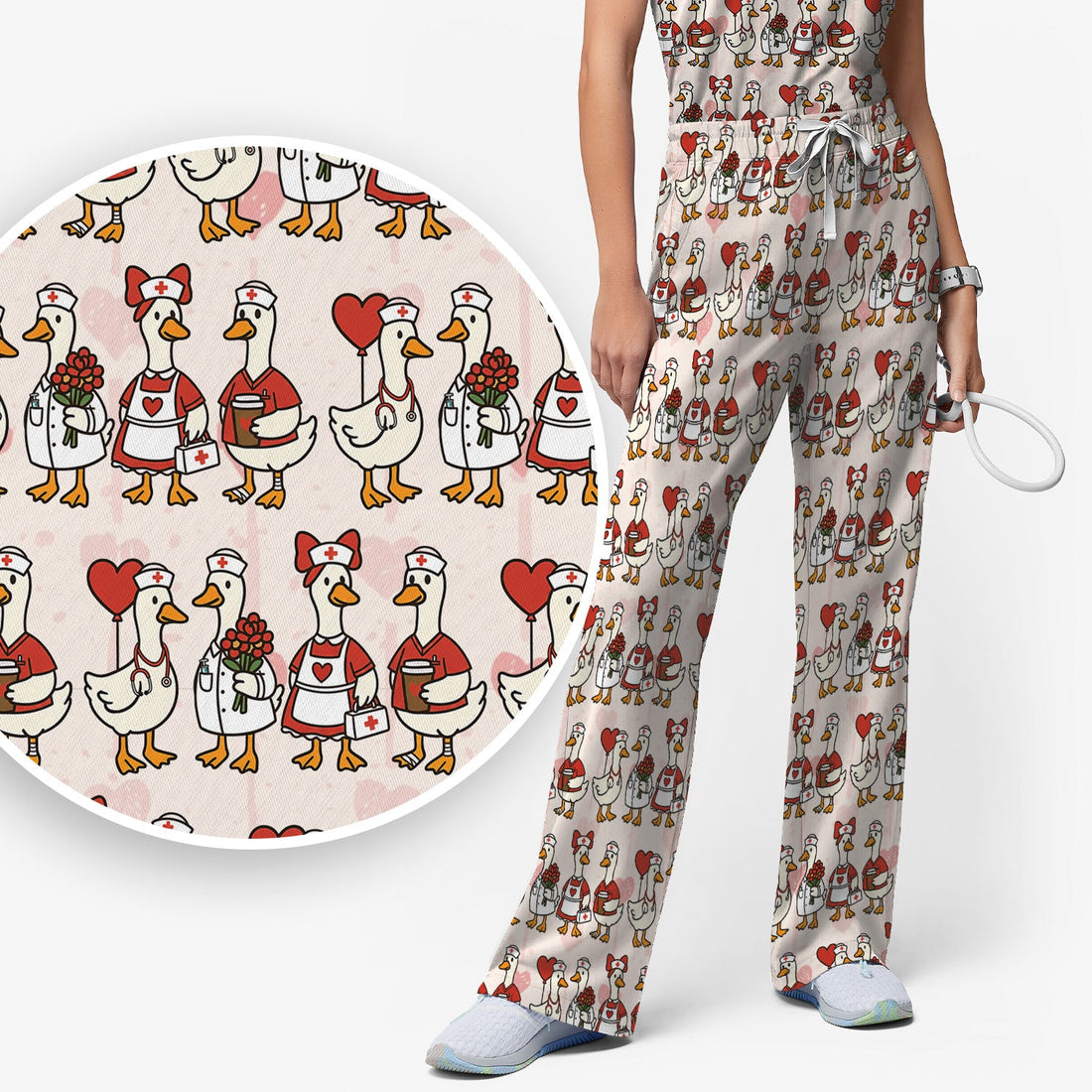 Valentine Nurse Goose Heart Scrub Set