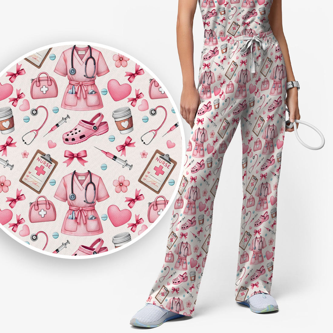 Valentine Pink Nurse Icons Scrub Set