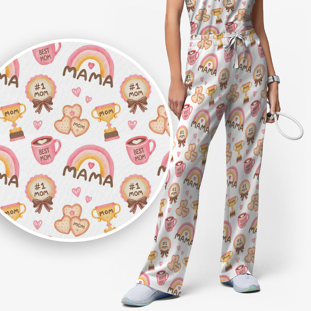 Sweet Nurse Mama Rainbow Trophy Heart Scrub Set