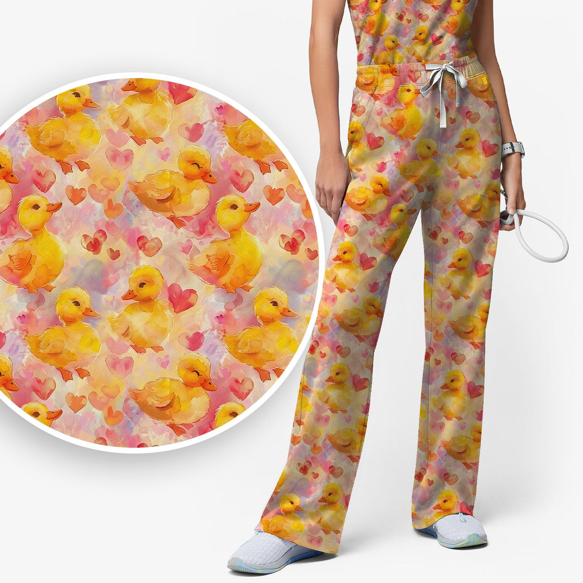 Duck Heart Watercolor Nurse Scrub Set