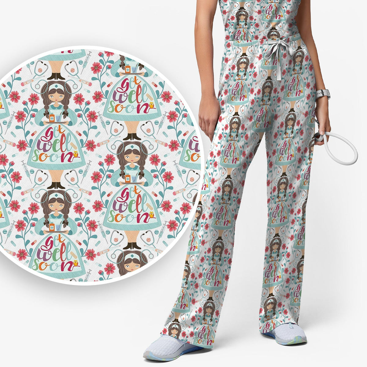 Get Well Soon Girl Floral Nurse Scrub Set