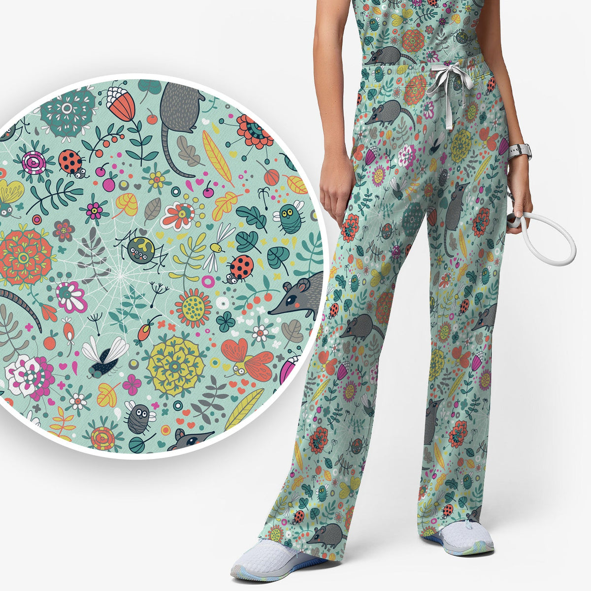 Woodland Mouse Floral Nurse Scrub Set