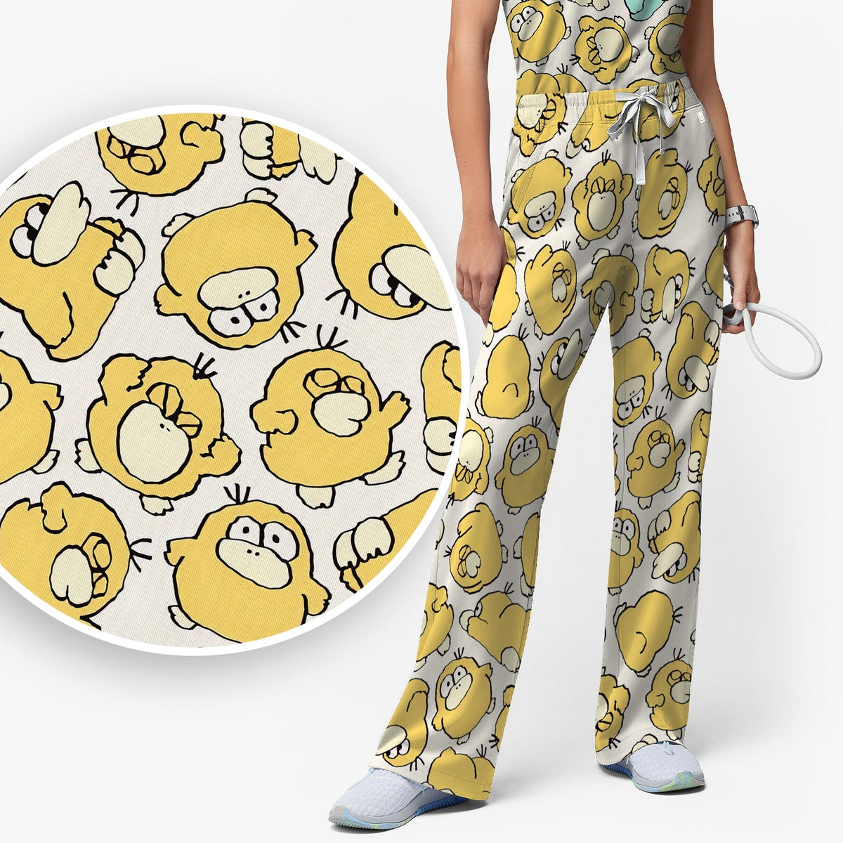 Yellow Cartoon Duck Nurse Scrub Set