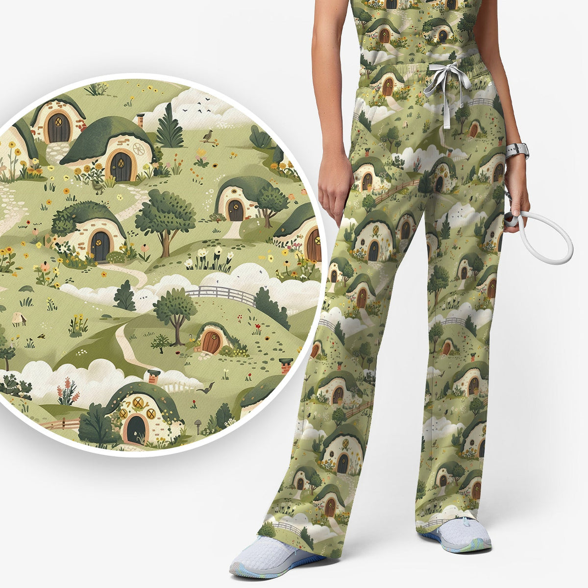 Cozy Hobbit Village Landscape Nurse Scrub Set