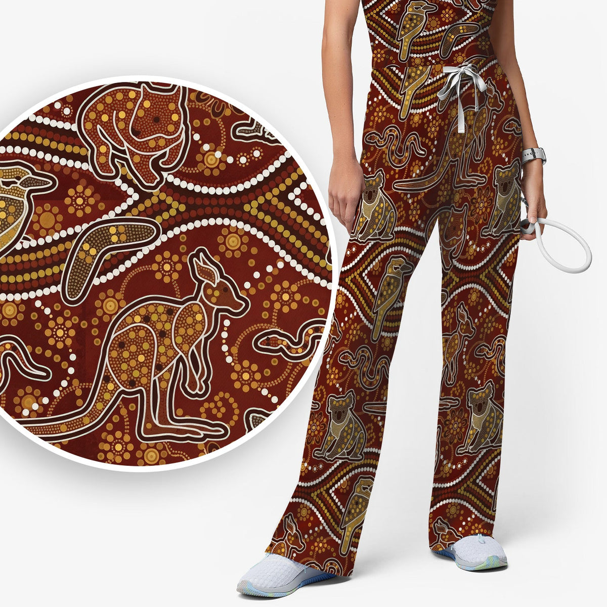 Australian Kangaroo Koala Aboriginal Nurse Scrub Set