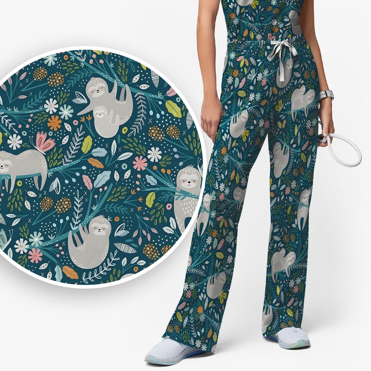 Sloth Jungle Leaf Nurse Scrub Set