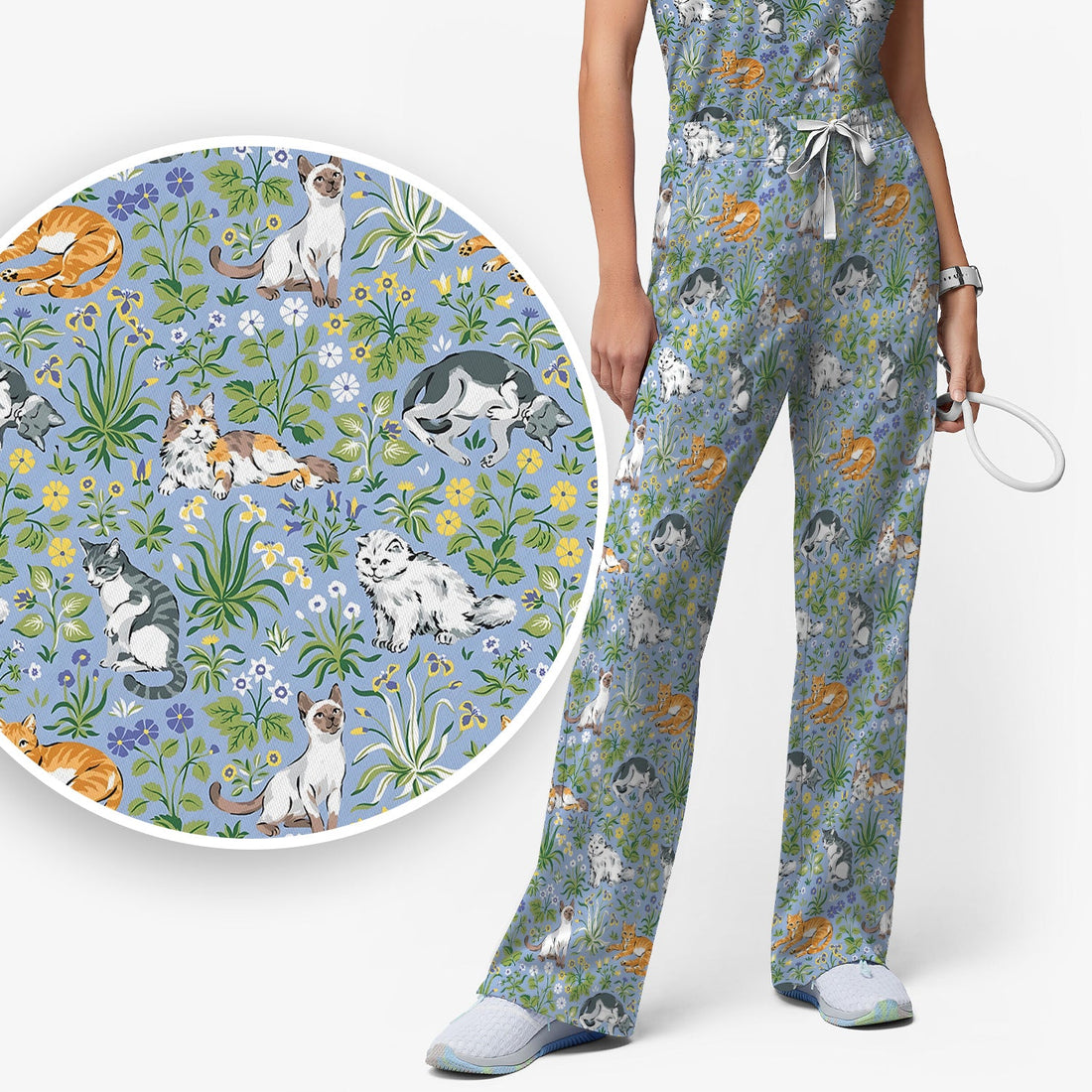 Floral Cat Garden Nurse Scrub Set