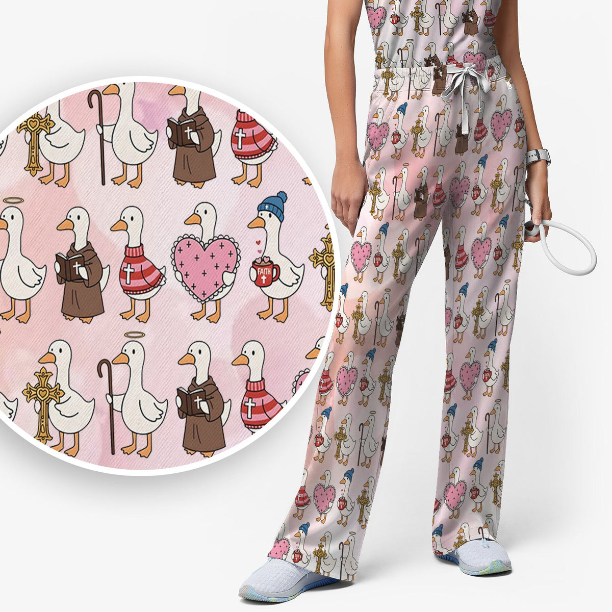 Goose Heart Illustration Nurse Scrub Set - Valentines Day Gift