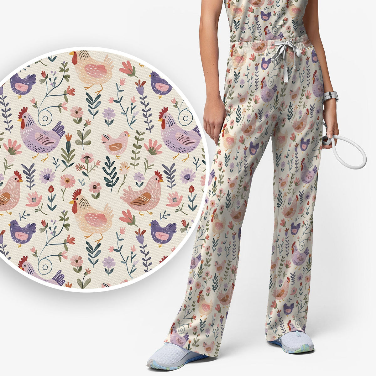 Farm Chicken Floral Garden Nurse Scrub Set