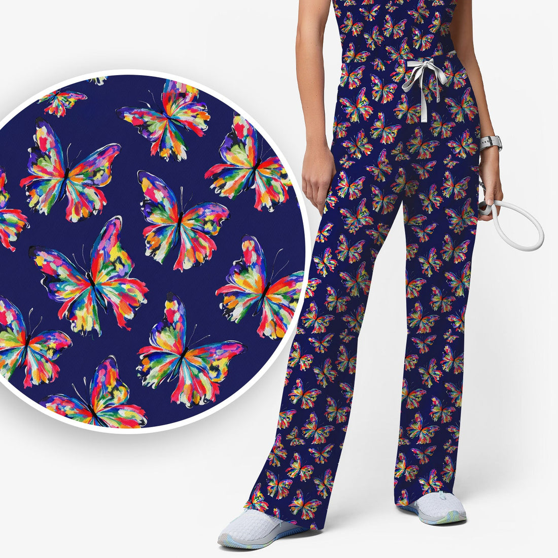 Personalized Vibrant Rainbow Butterfly Nurse Scrub Set
