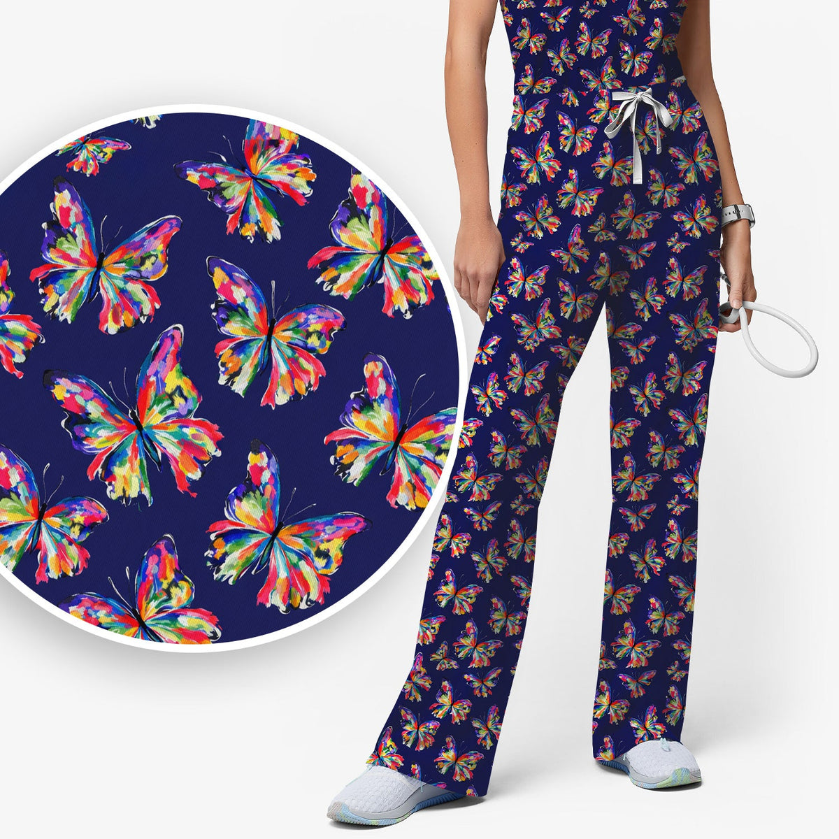 Personalized Vibrant Rainbow Butterfly Nurse Scrub Set