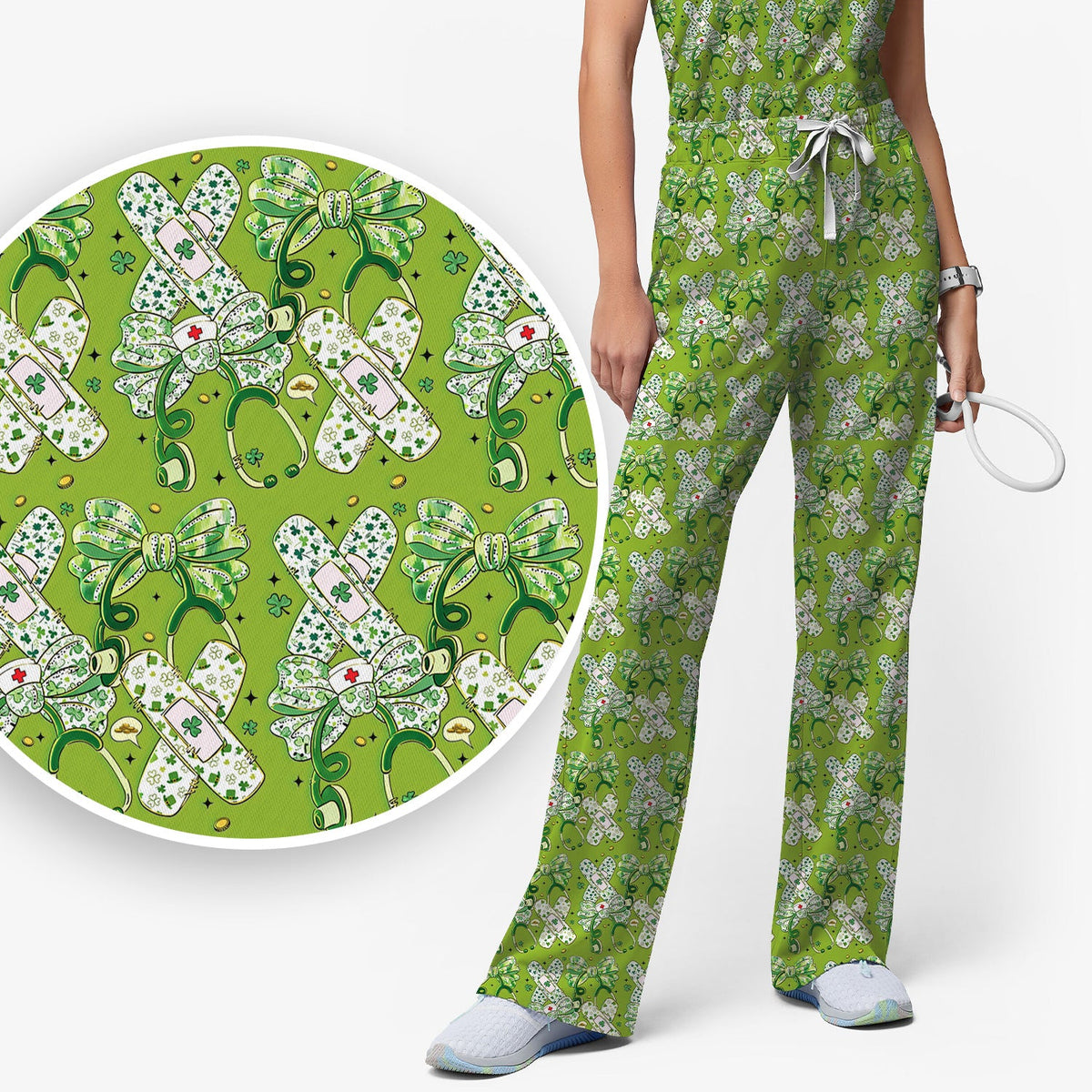 St Patrick Shamrock Stethoscope Nurse Scrub Set